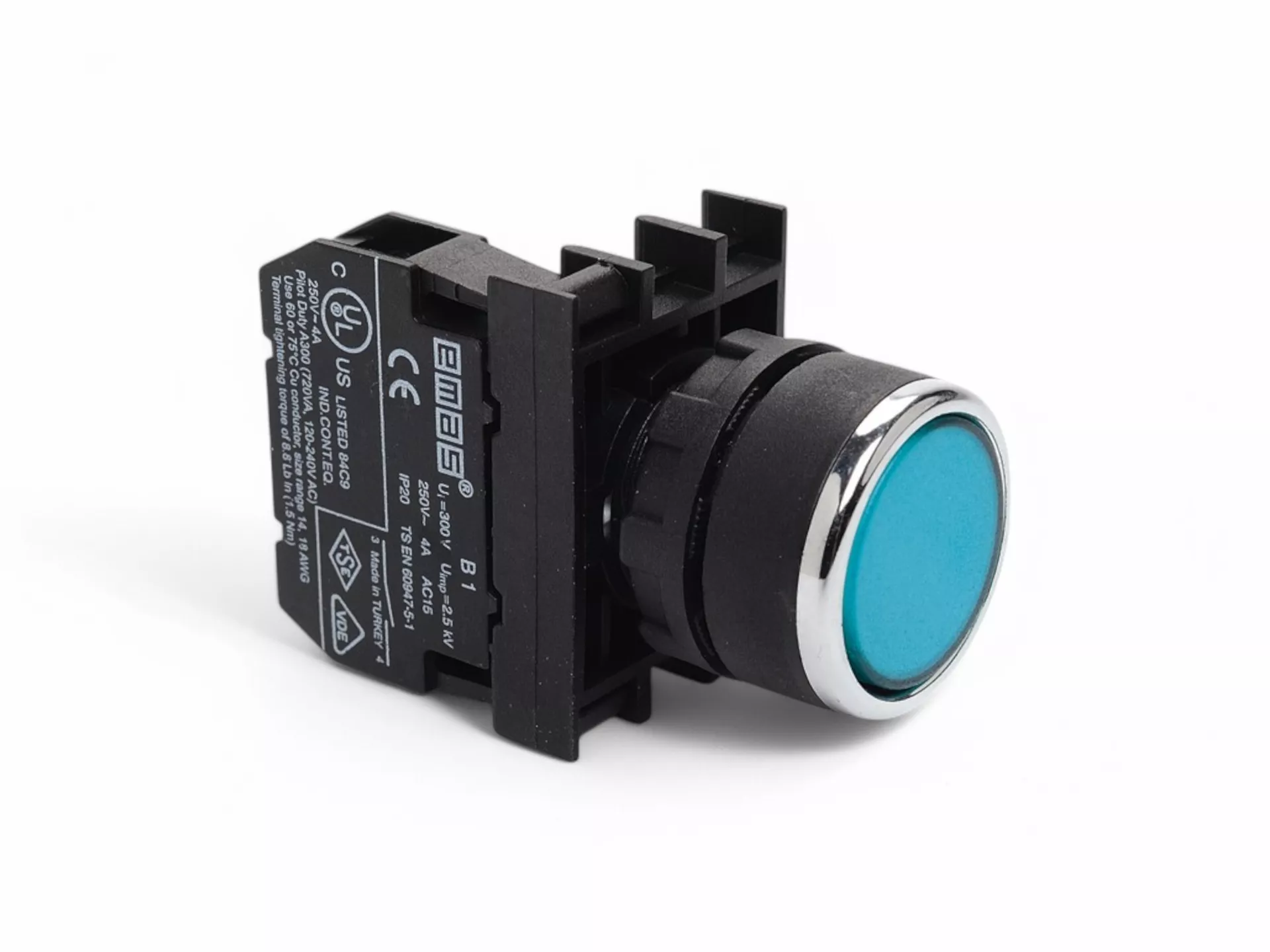 B Series Plastic 1NO Spring Return Flat Blue 22 mm Push Button