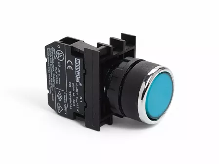 B Serisi Plastik 1NO Yaylı Düz Mavi 22 mm Buton