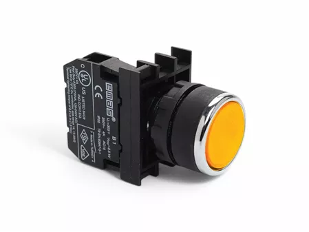 B Serisi Plastik 1NO Yaylı Düz Sarı 22 mm Buton